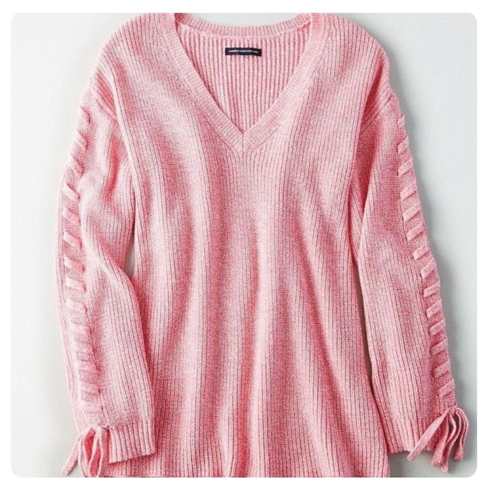 AE LACED TIE SLEEVE SWEATER